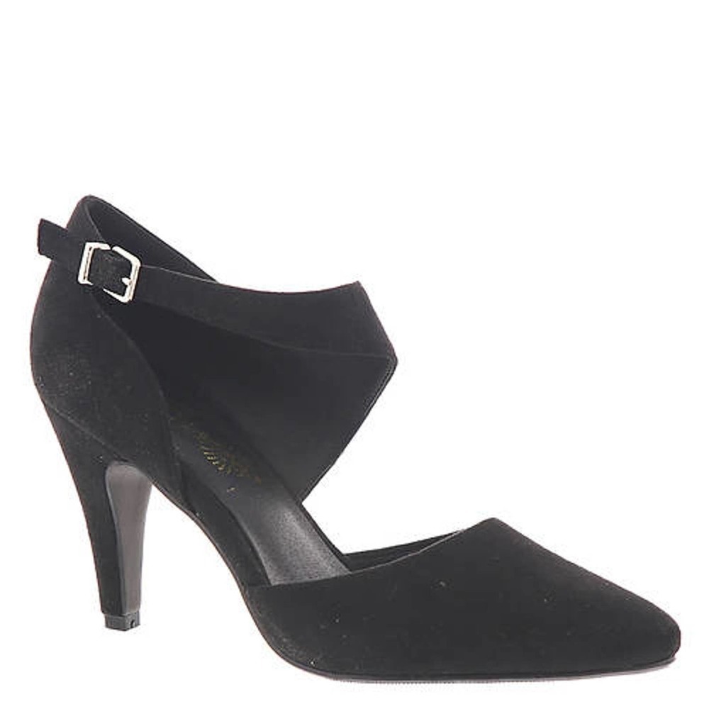 SIZE 10 BLACK HEELS SLINGBACK Crossover Heels Faux Suede  Side Buckle NEW IN BOX